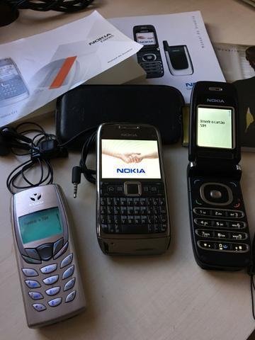 3 Celulares Nokia: E-71; 6060; e 6510 + Fone Bluetooth Motorola H375