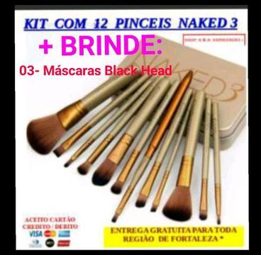 Kit Pinceis Naked 3 (+ BRINDE) - Maquiagem Profissional Cerdas macias (12 pinceis)