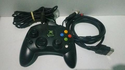 Controle original Xbox clássico e cabo AV