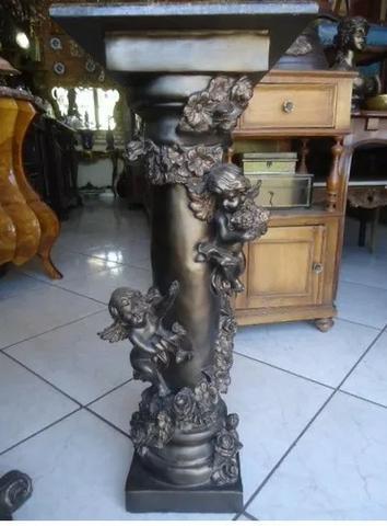 Coluna De Petit Bronze Com Anjos e Mármore
