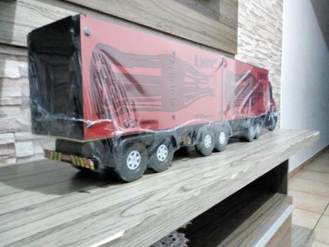 Carreta Bitrem Scania Bau de Madeira Brinquedo Cocacola 7 Eixo 1,25m