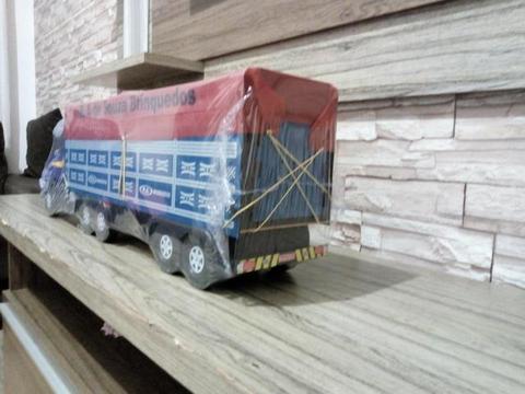 Carreta Bitrem Scania Bau Madeira Brinquedo 7eixo Cocacola