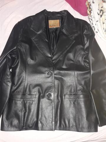 Jaqueta de couro original preta veste 48