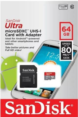 Cartão Memória Ultra 64gb Micro Classe 10 80mb/s 100% Original