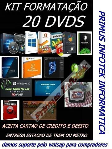 Kit 20 Dvd Formatação Windows 7 8.1 10 Drivers Pc Programas video aulas emulador de jogos
