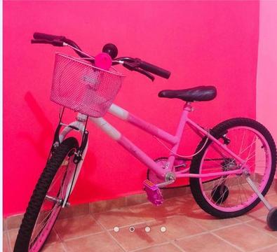 Bicicleta Feminina Aro 20 Rosa E Branco,rodinhas E Cestinha