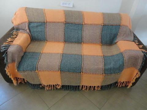 Manta para sofá / colcha, cor azul c/ laranja e marrom, Foto 08, leia abaixo: Linda