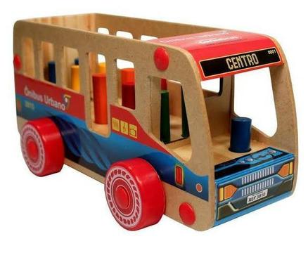 Ônibus/Carrinho Urbano de Madeira - Brinquedo Pedagógico