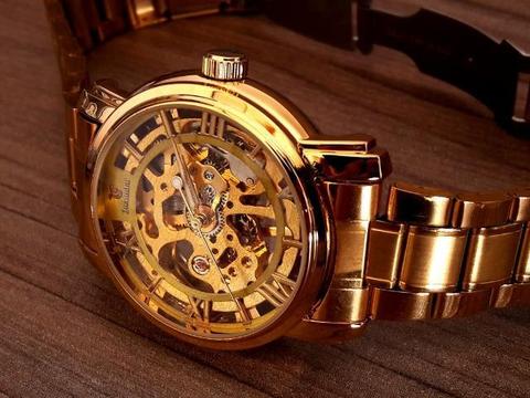 Relógio Mecânico Skeleton Gold Exclusivo Luxo Pronta Entrega