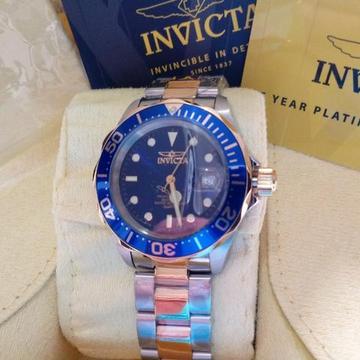 Relógio Masculino Invicta De Luxo Prata Dourado E Azul 40mm