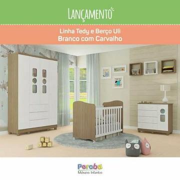 Quarto Infantil ( Roupeiro 4P Tedy, Comoda Tedy e Berço Uli ) 100% MDF ( Promoção )