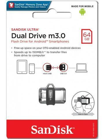 Pen Drive Sandisk Smartphone Dual Drive Micro Usb 3.0* 5 Anos Garantia*,64GB
