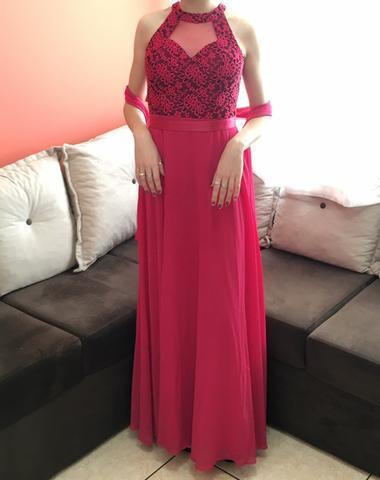 Vestido de festa longo rosa Pink com encharpe