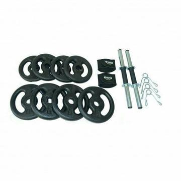 Halteres barra 40cm oca tubular - Kit promocional com barras e anilhas de ferro fundido