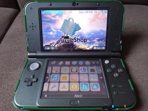 New Nintendo 3DS Xl Preto Semi Novo na Caixa Desbloqueado Clip Armor Zelda