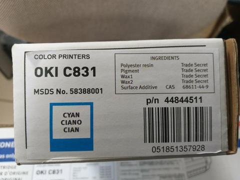 Cartucho de Toner Ciano OKI Data Original C831 - Vencido em 10/2018