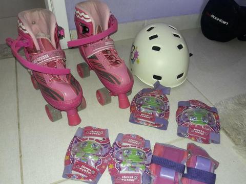 Patins rosa,com kit proteção