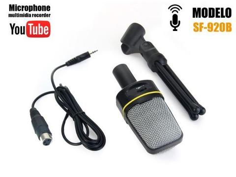 Microfone Condensador Com Tripe Para Gravação Profissional Para Pc E Notebook Preto