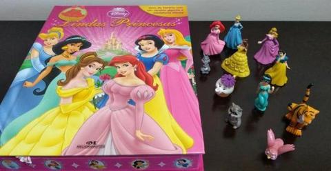 Livro Lindas Princesas com cenário e 11 miniaturas