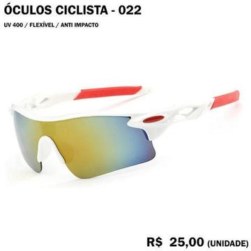 Óculos de Ciclismo 22 (Espelhado Verde com Armação Branca com Vermelha)