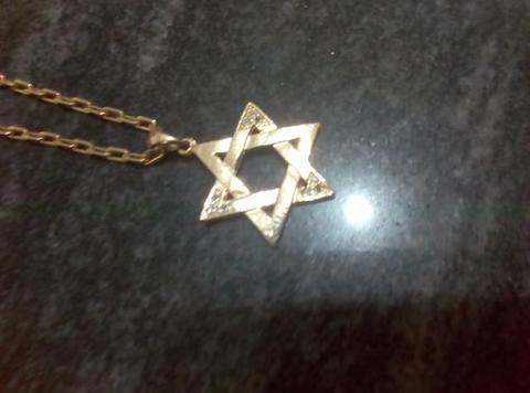 Corrente e pingente hexagrama israelita banhado no ouro 7 vezes