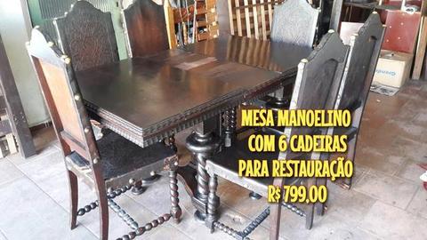 Mesa e Lustre Manoelino de madeira maciça