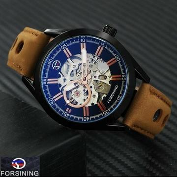 Relógio Forsining Aut/corda Esqueleto Esporte Luxo + Brinde