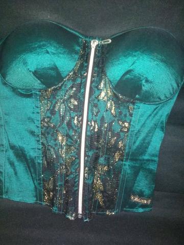 Espartilho corselet verde cetim