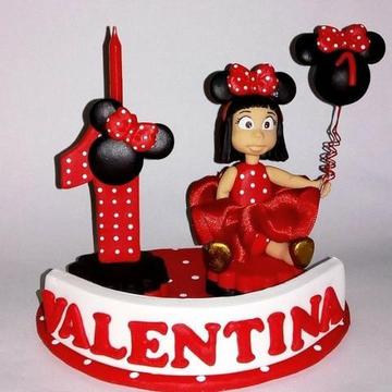 Topo de bolo de biscuit personalizado Minnie vermelha