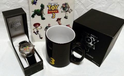 Toy Story Lote de produtos originais : Relógio + caneca + adesivos