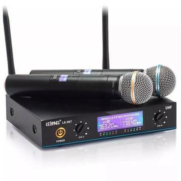 Microfone Sem Fio Duplo Wireless Uhf Digital Bivolt 50mt