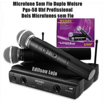 Microfone Sem Fio Duplo Uhf Wvngr Sm-58ii 220v e 110v bivolt