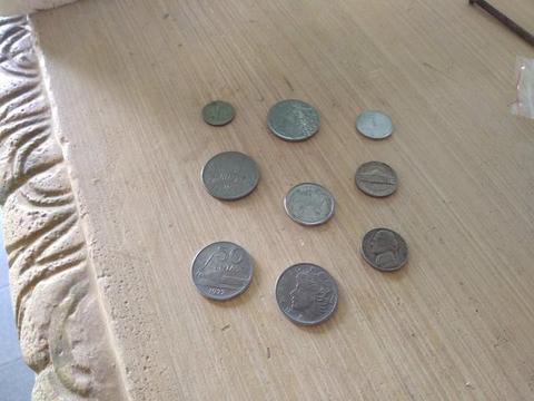 9 moedas antigas, contém cruzeiro, cruzado, centavos e cents EUA