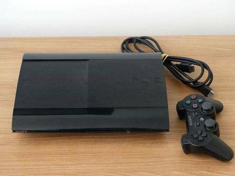 PS3 super slim bloqueado com 1 controle 2 jogos originais