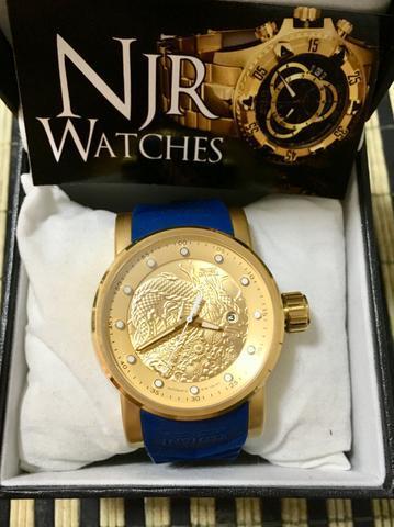 PROMOÇÃO Relógio Invicta Yakusa azul banhado a ouro lacrado