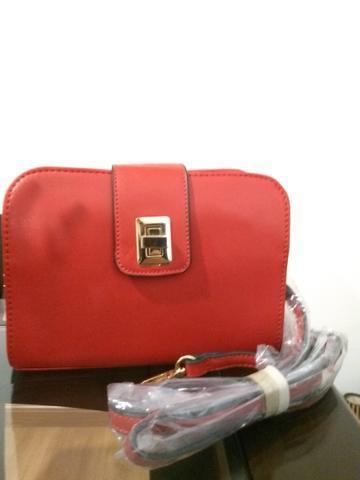 Bolsa de couro vermelho feminina NUNCA USADA