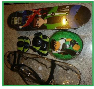 Skate Infantil Ben 10 Kit Completo + Capacete + bolça + cotoveleira + joeleira