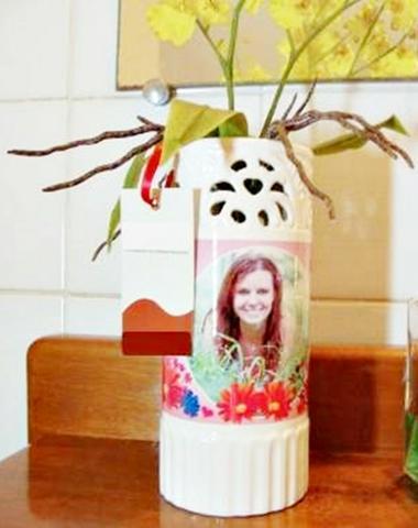 Vaso de Flores em Cerâmica Personalizado 27cm com foto ou tema e mensagem
